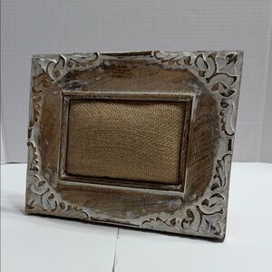 Rustic Whitewashed Brown Wood Photo Frame with Burlap Pin Mat